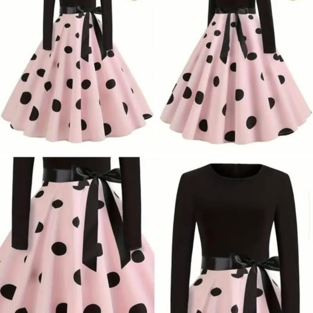 Ladies size XXL Pink and Black Polka dot retro dress